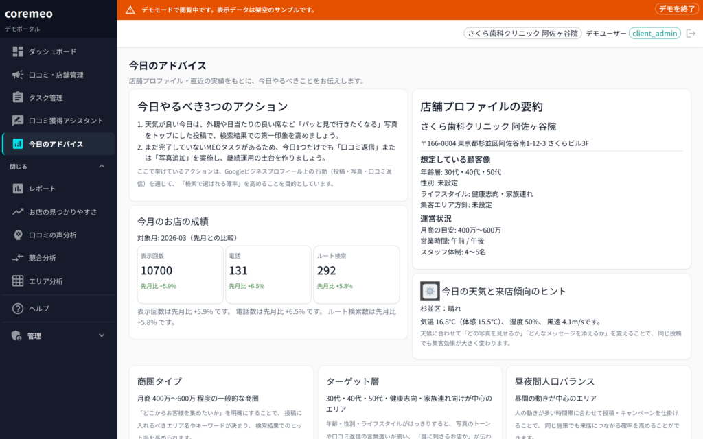 coremeo 今日のアドバイス(AI To-Doナビ)
