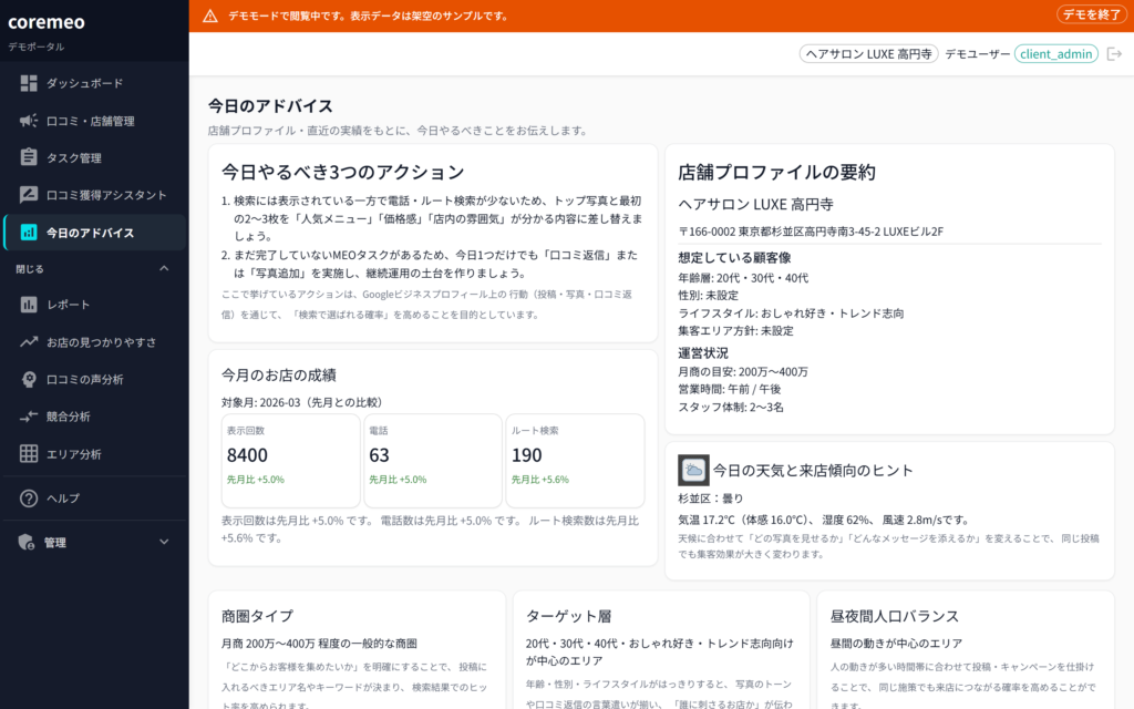coremeo 今日のアドバイス(AI To-Doナビ)